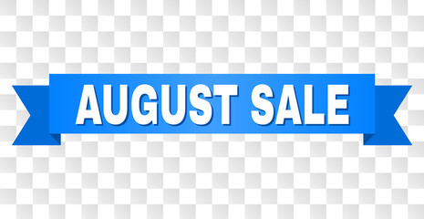 AUGUST SALE text on a ribbon. Designed with white title and blue tape. Vector banner with AUGUST SALE tag on a transparent background.