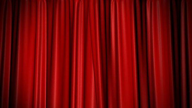 High-resolution 3D animation of the red velvet theatre curtains opening and closing (alpha channel included)