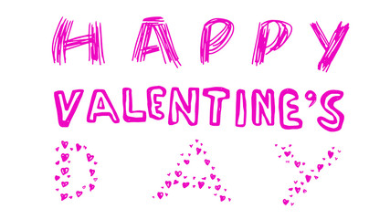 Hand written pink text for Happy Valentine's Day.