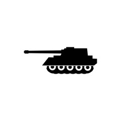 Military black tank black icon. concept of destroy, crawler course, heavy armament, military unit, cannon, shellproof. flat style modern graphic design simple element illustration on white background 