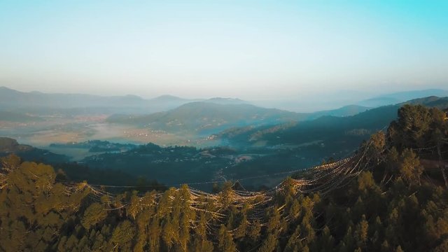 Ancient buddhist monastery in Himalayas Nepal from air