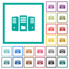 File server flat color icons with quadrant frames