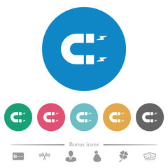 Horseshoe magnet flat round icons