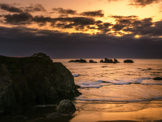 Bandon Beach at sunset from Face Rock Scenic Viewpoint, Pacific Coast, Oregon, USA.