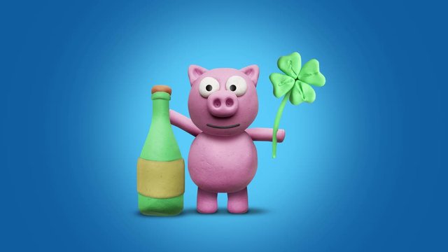 Glücks-Schwein, Neujahr, Silvester – Animation aus Knete