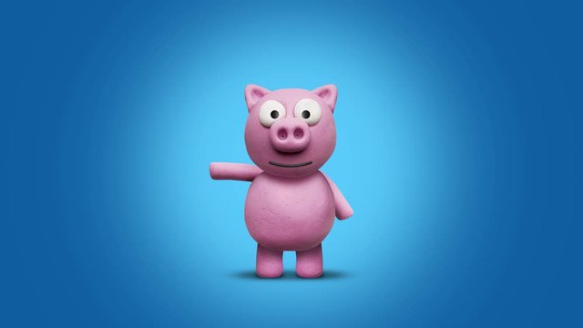 Glücks-Schwein, winkt – Animation aus Knete