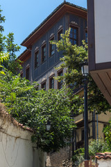 Houses from the period of Bulgarian revival in old town of city of Plovdiv, Bulgaria