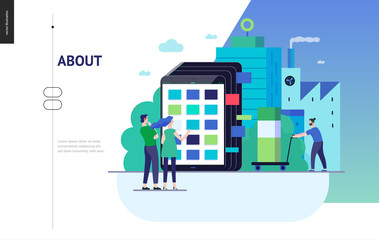 Business series, color 3 - product catalogue - modern flat vector illustration concept of customers choosing a product Website interaction and product line. Creative landing page design template