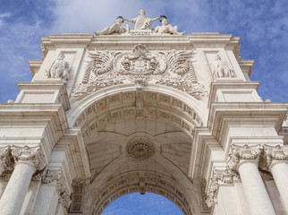 Fototapeta na wymiar Lisbon- Portugal, close up shot of the triumphal arch photographed by Commerce Square