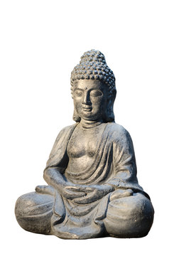 Buddha statue sitting in meditation pose isolated on white