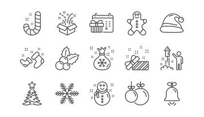 Christmas line icons. Santa hat, Snowflake and Gift box. New year linear icon set. Vector