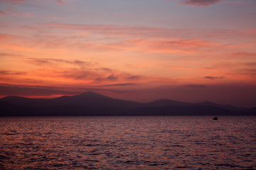 Sunset in December. Adriatic Sea. Zadar. Croatia 2018.