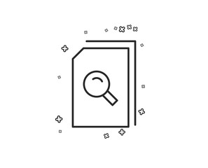 Search Documents line icon. File with Magnifying glass sign. Paper page concept symbol. Geometric shapes. Random cross elements. Linear Search files icon design. Vector