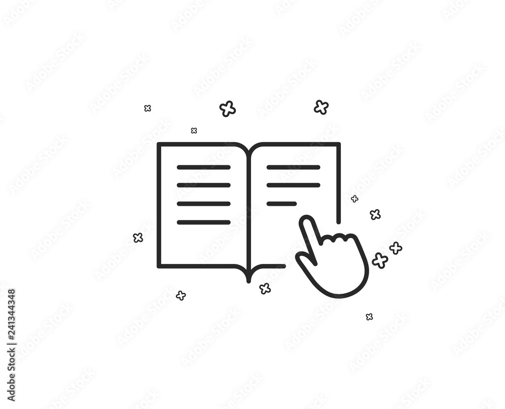 Aufkleber instruction book line icon. education with hand pointer symbol. e-learning sign. geometric shapes. r