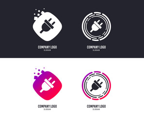 Logotype concept. Electric plug sign icon. Power energy symbol. Logo design. Colorful buttons with icons. Vector