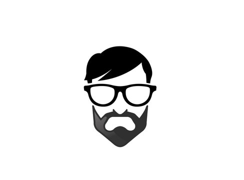 Geek Head With Beard Wear Glasses For Logo Design