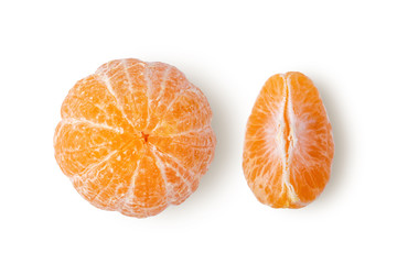 Orange mandarin or tangerine fruit isolated on white background. top view