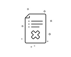 Reject file line icon. Decline document sign. Delete file. Geometric shapes. Random cross elements. Linear Reject file icon design. Vector