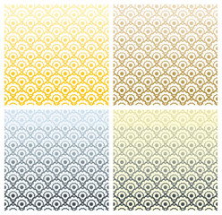 Flat grid seamless pattern vector set. Four color samples with tonal gradient.