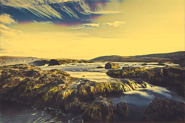 Godafoss Waterfall in Iceland Illustration 