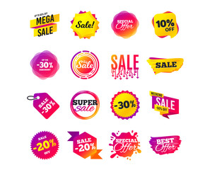 Sale banner templates design. Special offer tags. Cyber monday sale discounts. Black friday shopping icons. Best ultimate offer. Super shopping discount icons. Vector