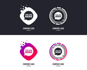 Logotype concept. You are here sign icon. Info speech bubble. Map pointer with your location. Logo design. Colorful buttons with icons. Vector