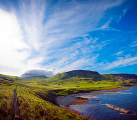 Scottish landscape with hills and lakes