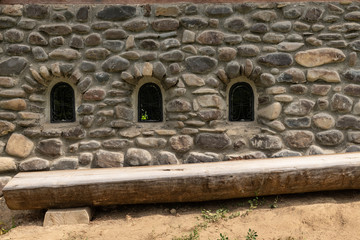 Barsana Monastery Architectural Detail - Wooden Bench (Maramures, Romania).