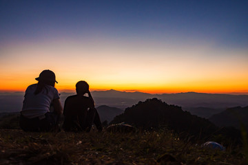 The tourists in a relaxed manner. with Mountain views