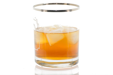 whiskey and ice in glass
