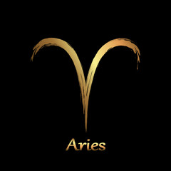 Obraz premium Zodiac sign Aries isolated on white background. Brush hand drawn. Circle Aries zodiac sign