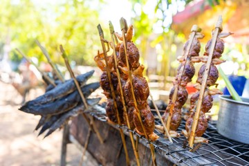 grilled frog and grilled catfish local food at Cambodia