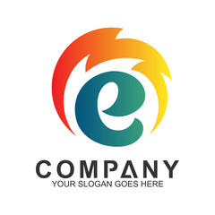 letter E logo with thunder in circle shape