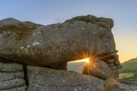 Sunset at Bonehill Rocks, Widecombe in the Moor, England, UK