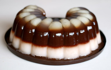 Sweet chocolate pudding with longan fruit.