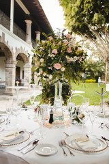 Fototapeta premium table setup, wedding guest table, reception layout