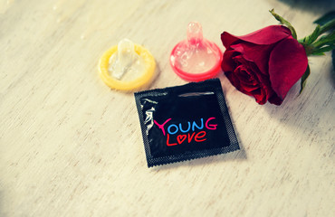 Condom Prevent Pregnancy Contraception Valentines safe sex concept pregnancy or sexually...