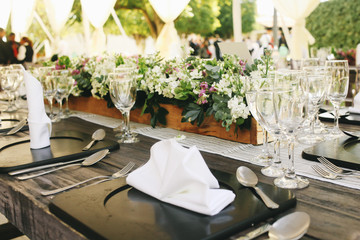 table setup, wedding guest table, reception layout rustic and vintage background