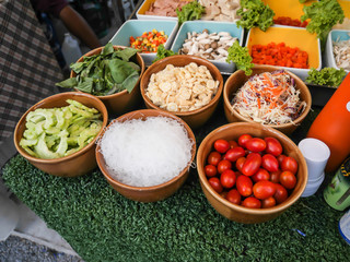 Raw materials for papaya salad, Ingredients for cooking, Thai food in market