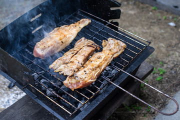 Barbecue pork and chickent grill in New year party outdoor the house 