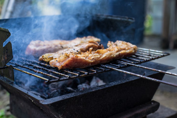 Barbecue pork and chickent grill in New year party outdoor the house 
