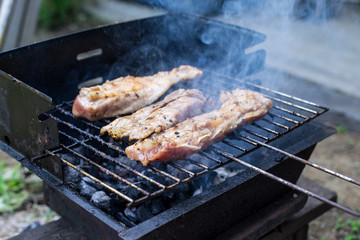 Barbecue pork and chickent grill in New year party outdoor the house 