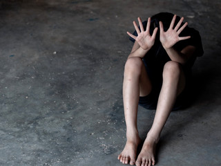 Abused and tortured concept. Human trafficking concept. Stop violence against children. Stop...