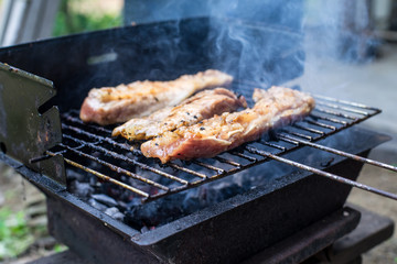 Barbecue pork and chickent grill in New year party outdoor the house 