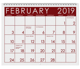 2019: Calendar: Month Of February