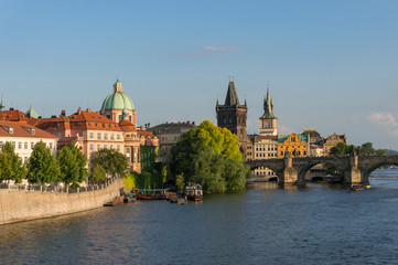 Picturesque view on Charles Bridge and Vltava river