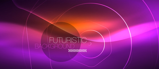 Neon glowing wave, magic energy and light motion background. Vector wallpaper template