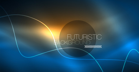 Glowing abstract wave on dark, shiny motion, Christmas and New Year magic space light. Techno abstract background