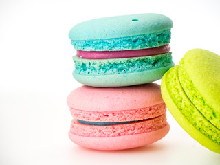Fototapeta premium Sweet three macarons love on white