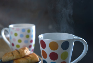 Hot drink with pie for breakfast